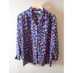Chaus Vintage Blouse Coin Roman Button Colorful Size 12 Baroque Floral Shirt